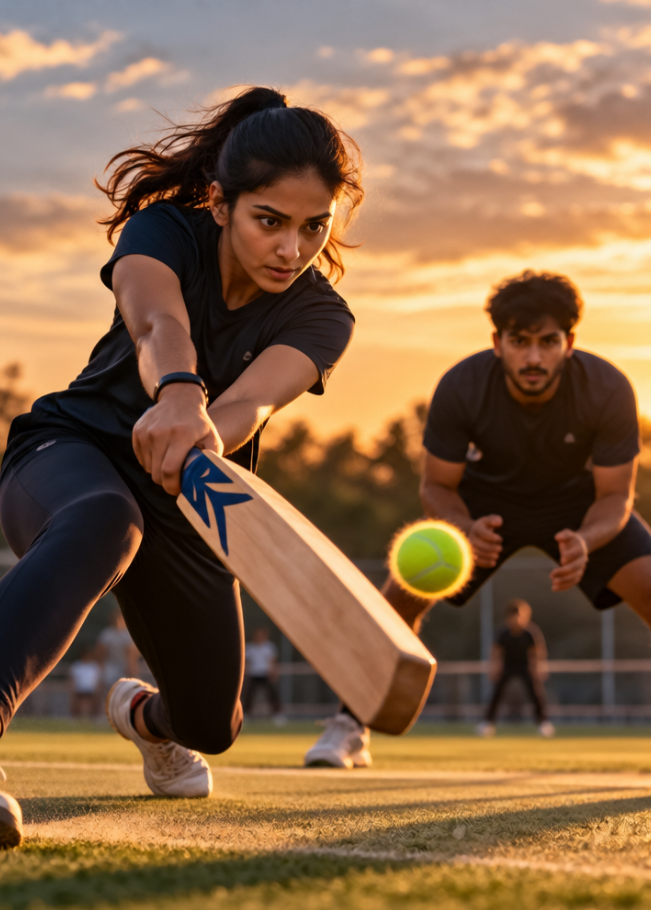 Woman batting in a cricket match